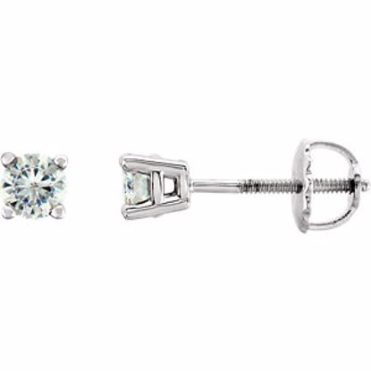 651174:60008:P 14kt White 4mm Round Created Moissanite 4-Prong Threaded Post Earrings