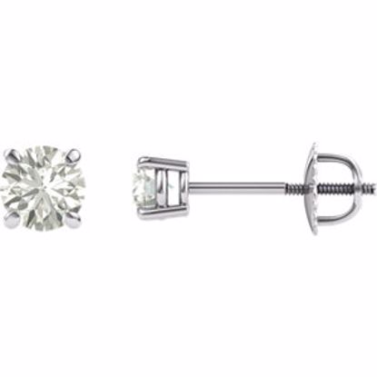 651174:60009:P 14kt White 4.5mm Round Created Moissanite 4-Prong Threaded Post Earrings