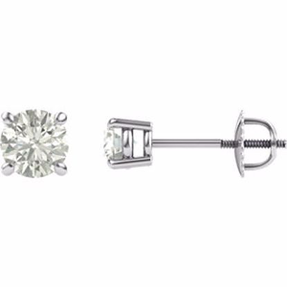 651174:60010:P 14kt White 5mm Round Created Moissanite 4-Prong Threaded Post Earrings