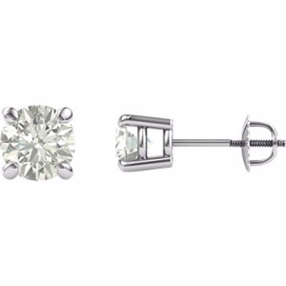 651174:60013:P 14kt White 6.5mm Round Created Moissanite 4-Prong Threaded Post Earrings