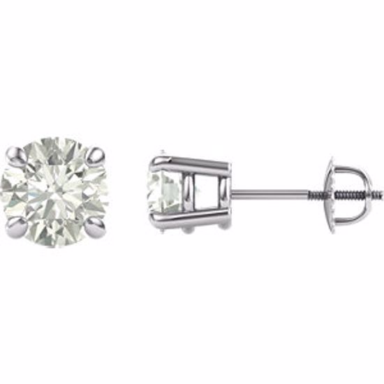 651174:60014:P 14kt White 7mm Round Created Moissanite 4-Prong Threaded Post Earrings