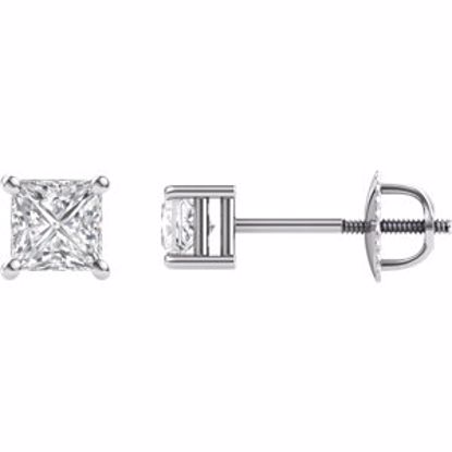 651152:60008:P 14kt White 4mm Square Forever Brilliant Created Moissanite 4-Prong Threaded Post Stud Earrings