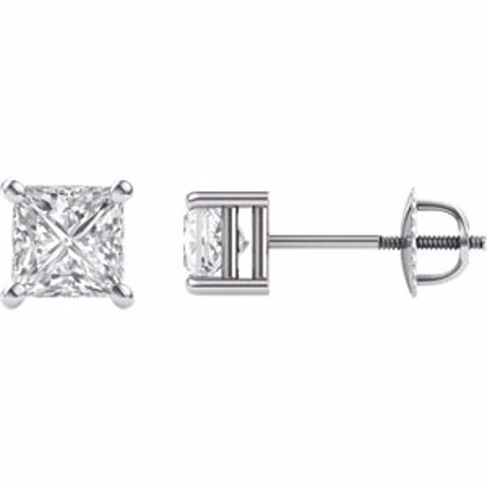 651152:60009:P 14kt White 5mm Square Forever Brilliant Created Moissanite 4-Prong Threaded Post Stud Earrings