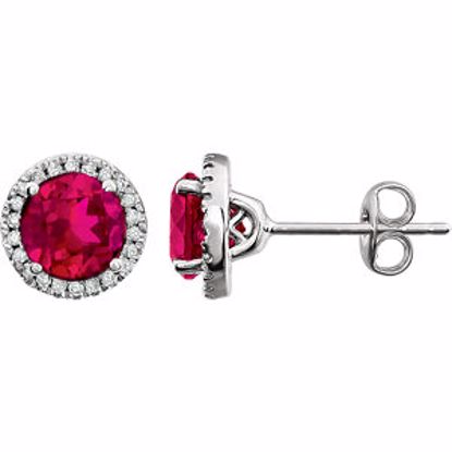 651302:70007:P 14kt White Created Ruby & 1/8 CTW Diamond Earrings