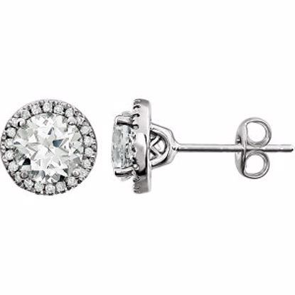 651302:70009:P 14kt White Created White Sapphire & 1/8 CTW Diamond Earrings