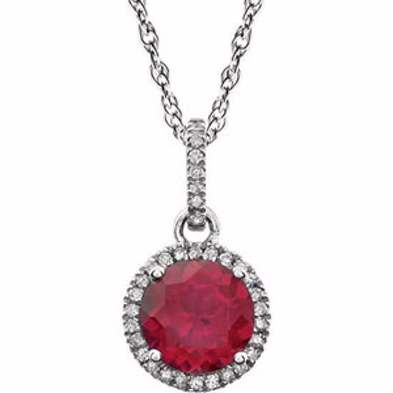 651301:70007:P 14kt White Created Ruby & 1/10 CTW Diamond 18" Necklace