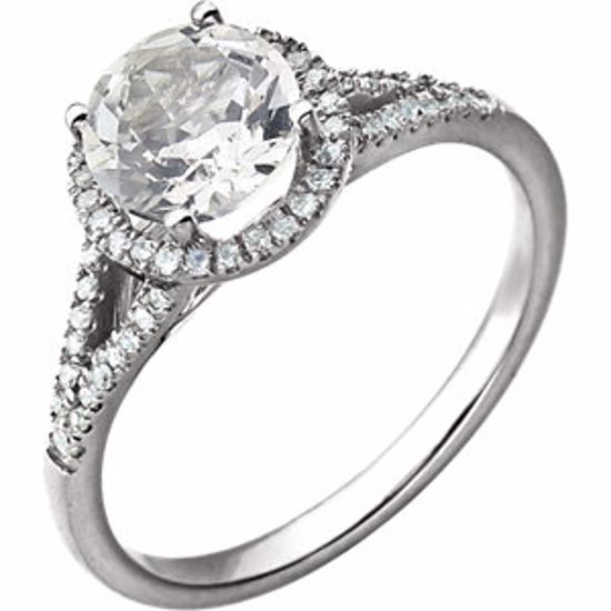 651300:70009:P 14kt White Created White Sapphire & 1/5 CTW Diamond Ring