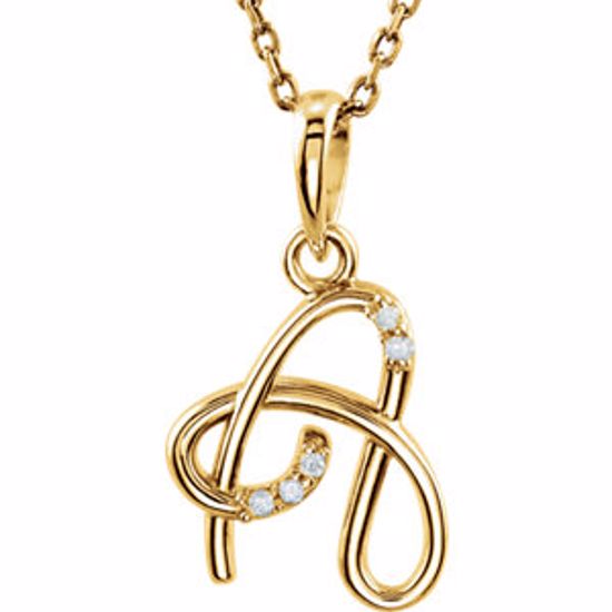 85557:60027:P 14kt Yellow .03 CTW Diamond Letter "A" Script Initial 18" Necklace