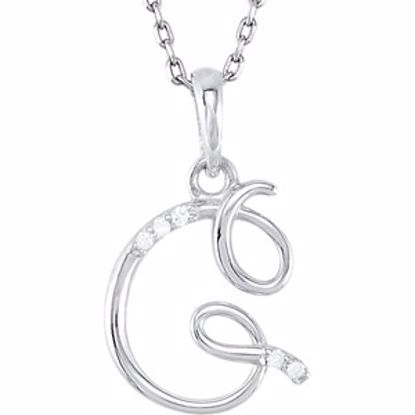 85557:60038:P 14kt White .03 CTW Diamond Letter "G" Script Initial 18" Necklace