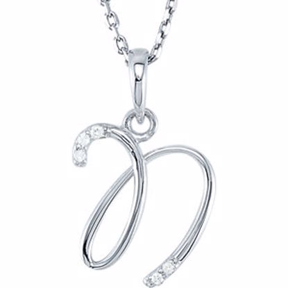 85557:60052:P 14kt White .03 CTW Diamond Letter "N" Script Initial 18" Necklace