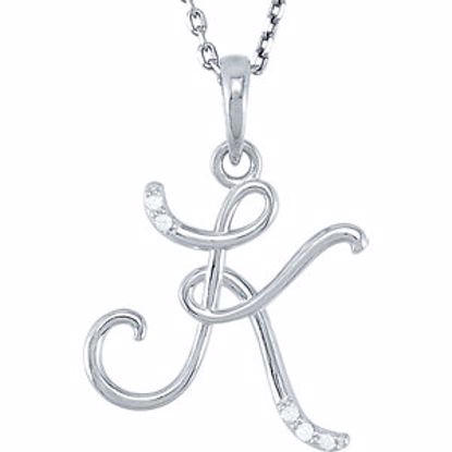 85557:60046:P 14kt White .03 CTW Diamond Letter "K" Script Initial 18" Necklace