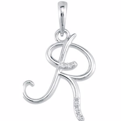 85557:60060:P 14kt White .03 CTW Diamond Letter "R" Script Initial 18" Necklace