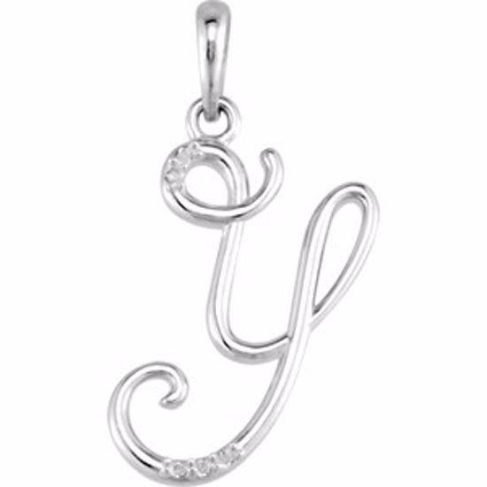 85557:60074:P 14kt White .03 CTW Diamond Letter "Y" Script Initial 18" Necklace