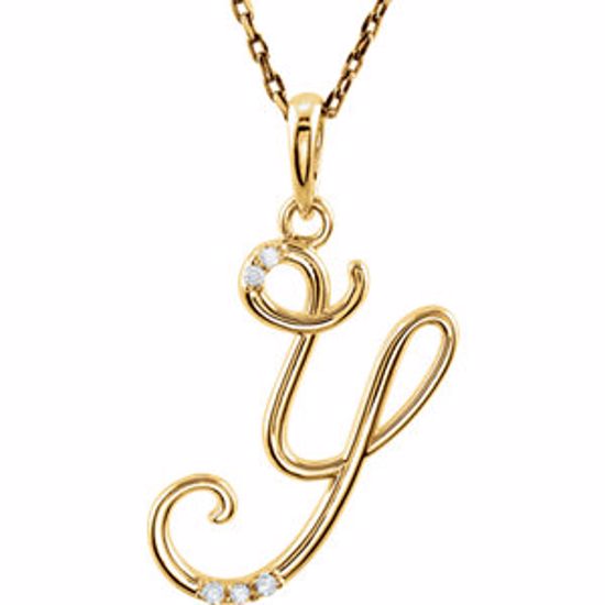 85557:60075:P 14kt Yellow .03 CTW Diamond Letter "Y" Script Initial 18" Necklace