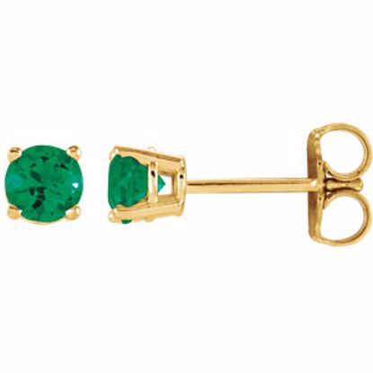 1874:70036:P 14kt Yellow 4mm Round Emerald Earrings