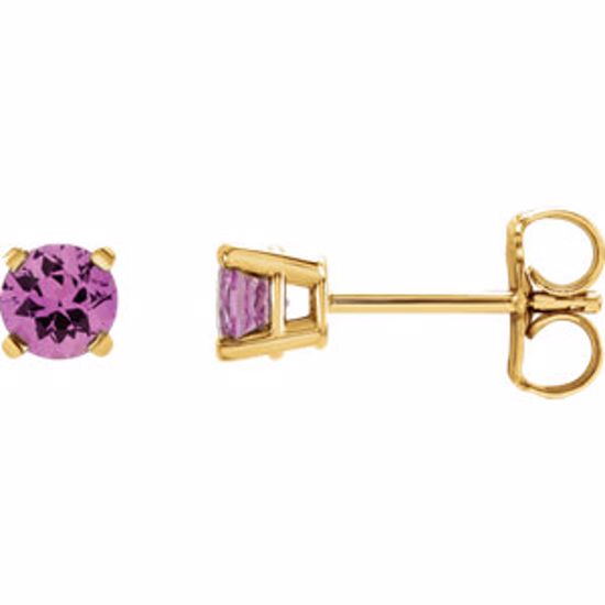 1874:70037:P 14kt Yellow 4mm Round Pink Sapphire Earrings