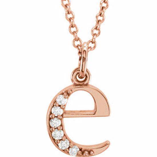 85803:60014:P 14kt Rose .03 CTW Diamond Lowercase Letter "e" Initial 16" Necklace