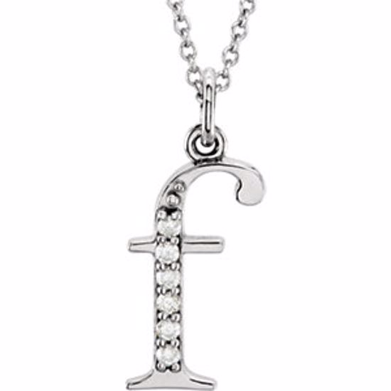 85803:60015:P 14kt White .03 CTW Diamond Lowercase Letter "f" Initial 16" Necklace