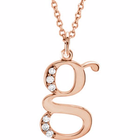 85803:60020:P 14kt Rose .03 CTW Diamond Lowercase Letter "g" Initial 16" Necklace