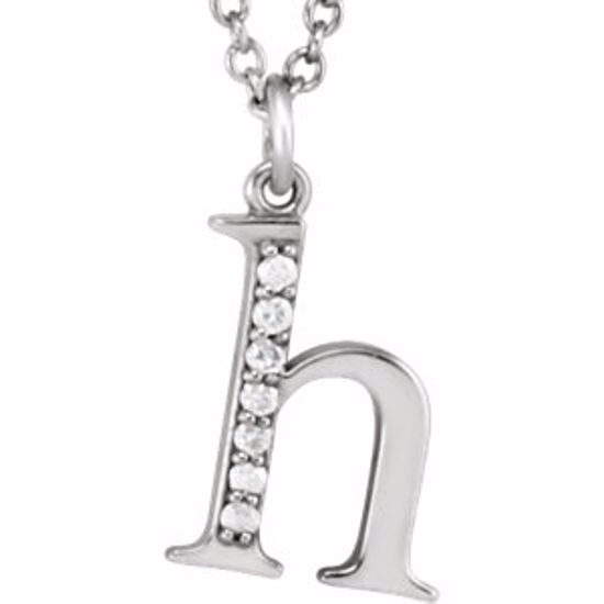 85803:60021:P 14kt White .04 CTW Diamond Lowercase Letter "h" Initial 16" Necklace