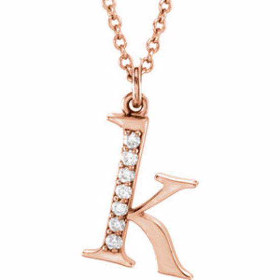 85803:60032:P 14kt Rose .03 CTW Diamond Lowercase Letter "k" Initial 16" Necklace