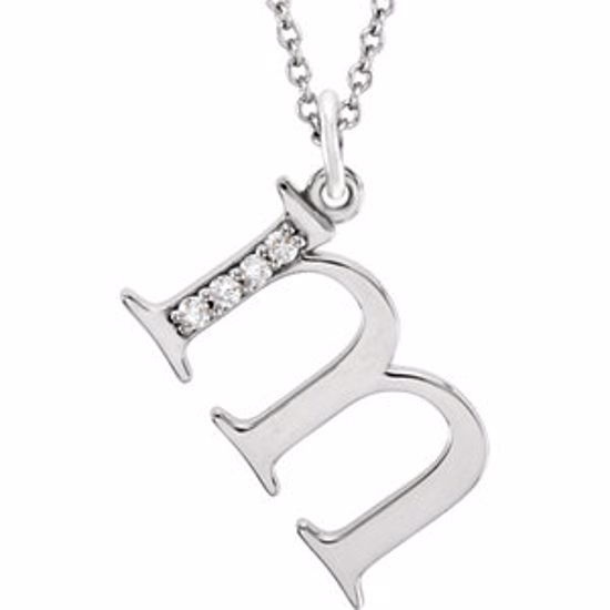 85803:60036:P 14kt White .025 CTW Diamond Lowercase Letter "m" Initial 16" Necklace