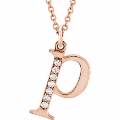 85803:60044:P 14kt Rose .04 CTW Diamond Lowercase Letter "p" Initial 16" Necklace