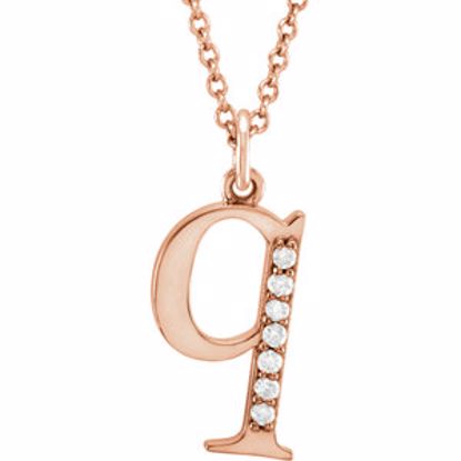 85803:60050:P 14kt Rose .04 CTW Diamond Lowercase Letter "q" Initial 16" Necklace