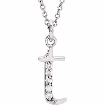 85803:60057:P 14kt White .03 CTW Diamond Lowercase Letter "t" Initial 16" Necklace