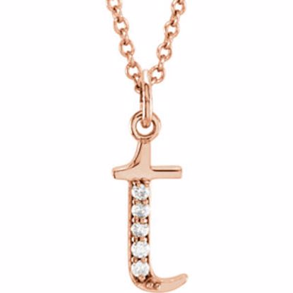 85803:60059:P 14kt Rose .03 CTW Diamond Lowercase Letter "t" Initial 16" Necklace