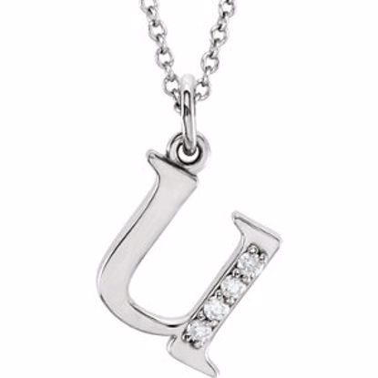 85803:60060:P 14kt White .025 CTW Diamond Lowercase Letter "u" Initial 16" Necklace