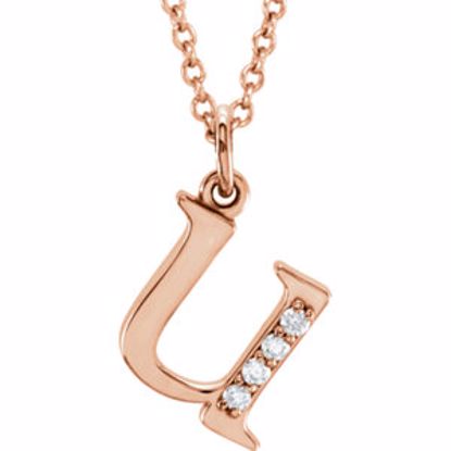 85803:60062:P 14kt Rose .025 CTW Diamond Lowercase Letter "u" Initial 16" Necklace