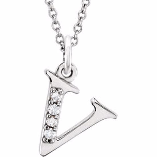 85803:60063:P 14kt White .025 CTW Diamond Lowercase Letter "v" Initial 16" Necklace