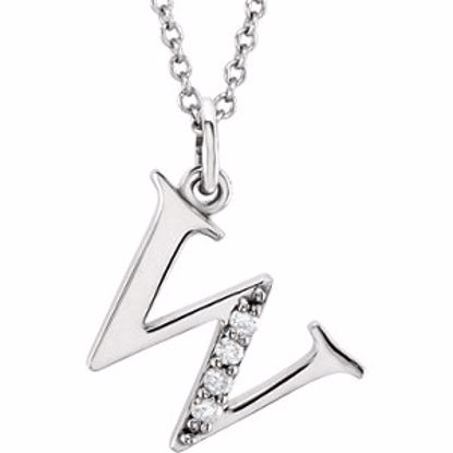 85803:60066:P 14kt White .025 CTW Diamond Lowercase Letter "w" Initial 16" Necklace