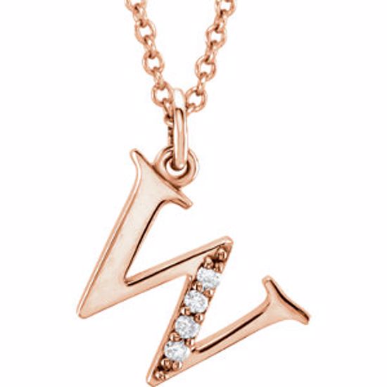 85803:60068:P 14kt Rose .025 CTW Diamond Lowercase Letter "w" Initial 16" Necklace