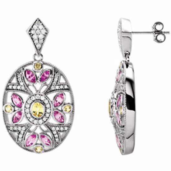 651329:70001:P 14kt White Pink & Yellow Sapphire & 1/2 CTW Diamond Earrings