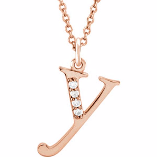 85803:60074:P 14kt Rose .025 CTW Diamond Lowercase Letter "y" Initial 16" Necklace