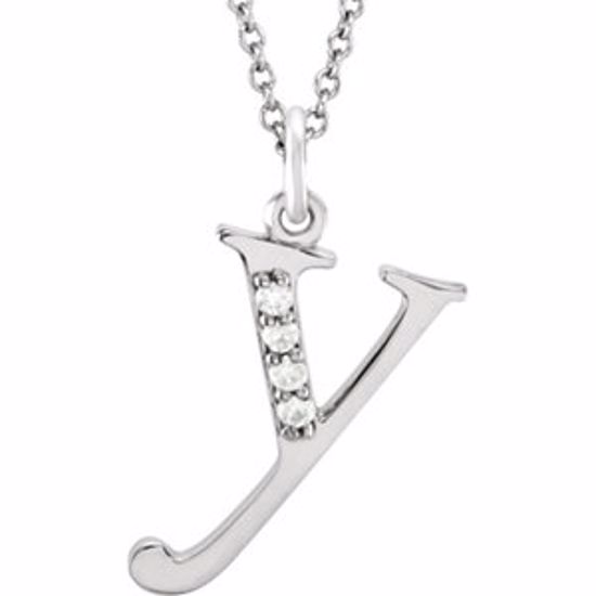 85803:60072:P 14kt White .025 CTW Diamond Lowercase Letter "y" Initial 16" Necklace