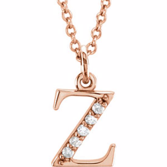 85803:60080:P 14kt Rose .03 CTW Diamond Lowercase Letter "z" Initial 16" Necklace