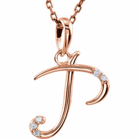 85557:60093:P 14kt Rose .03 CTW Diamond Letter "P" Script Initial 18" Necklace