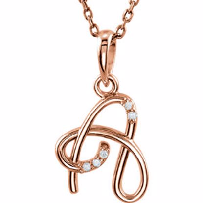 85557:60078:P 14kt Rose .03 CTW Diamond Letter "A" Script Initial 18" Necklace