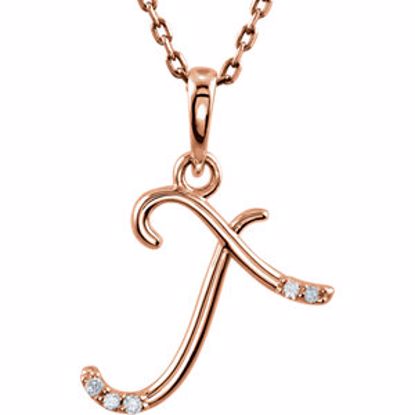 85557:60097:P 14kt Rose .03 CTW Diamond Letter "T" Script Initial 18" Necklace