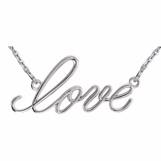 85799:70001:P 14kt White "Love" 16.35" Necklace 