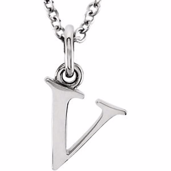 85780:70064:P 14kt White "v" Lowercase Initial 16" Necklace