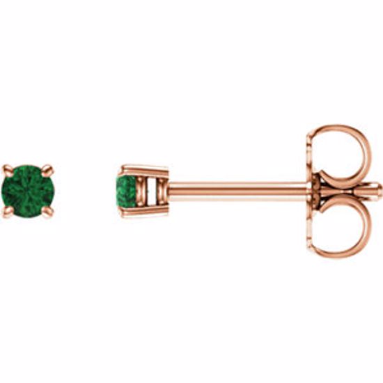 1874:70052:P 14kt Rose 2.5mm Round Emerald Earrings