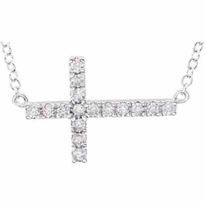 651343:100:P 14kt White 1/5 CTW Diamond Sideways Cross 18" Necklace