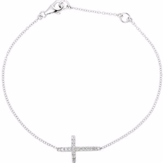 651343:101:P 14kt White 1/5 CTW Diamond Sideways Cross 8" Bracelet