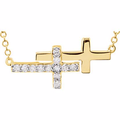 651345:100:P 14kt Yellow 1/6 CTW Diamond Double Sideways Cross 18" Necklace