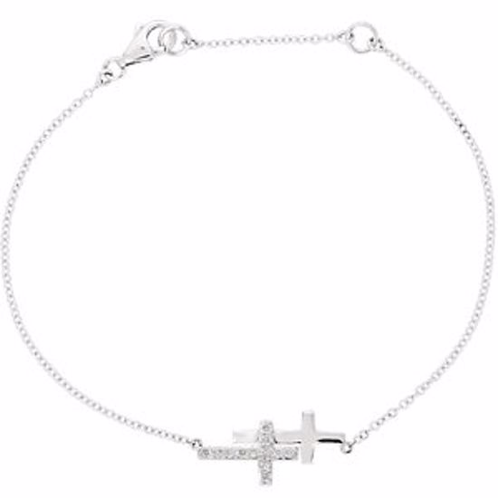 651345:103:P 14kt White 1/6 CTW Diamond Double Sideways Cross 8" Bracelet