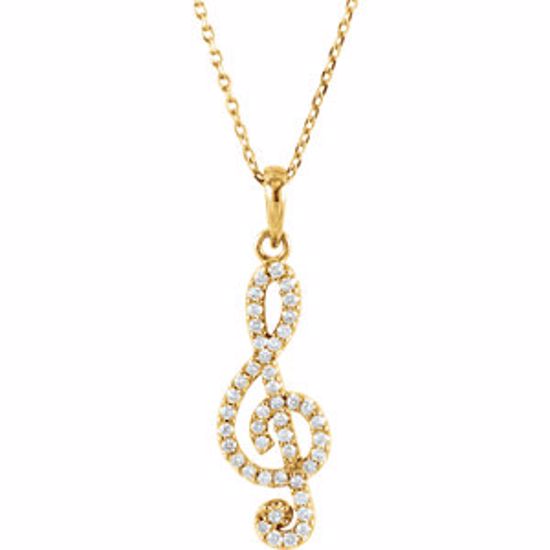 85841:60001:P 14kt Yellow 1/4 CTW Petite Treble Clef Diamond 16" Necklace